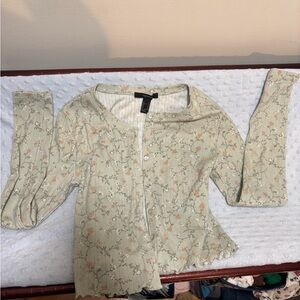 Forever 21 Floral Button-Up Cardigan - Light Green